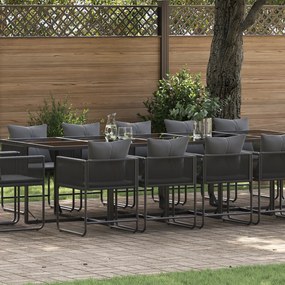 Conjunto de Jantar de Jardim vidaXL com 19 Peças e Almofadas Aço Preto e Polirattan