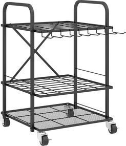 Organizador de ferramentas de jardim, suporte para ferramentas de jardim com 40 compartimentos em 2 níveis e rodas, 57 x 48 x 70 cm, preto
