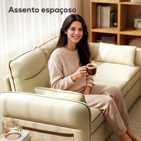 Sofá de 3 Lugares Sofá de Sala Moderno 190x85x80 cm Estofado em Couro Sintético com Bolso Lateral e 2 Almofadas Bege