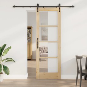Conjunto de Porta de Correr vidaXL 73.5x211 cm Madeira Sólida de Pinheiro