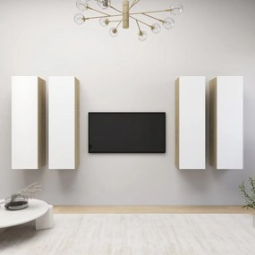 vidaXL Móveis de TV 4pcs derivados de madeira branco/carvalho sonoma
