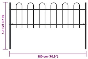 Cerca de jardim com topo em aros 1,8 m aço preto