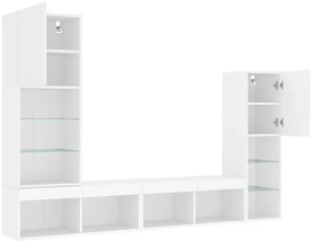 4pcs móveis de parede p/ TV c/ LEDs derivados de madeira branco