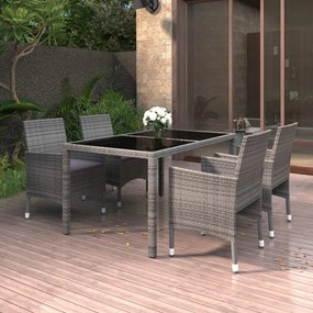 vidaXL 5pcs conj. de jantar p/ jardim vidro temperado/vime PE cinzento