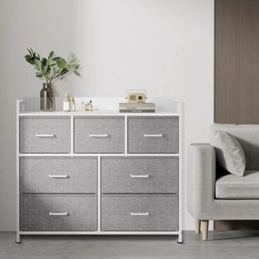 Cómoda, armário, 7 gavetas em tecido com puxadores 28,5 x 98 x 85 cm cinza-branco 