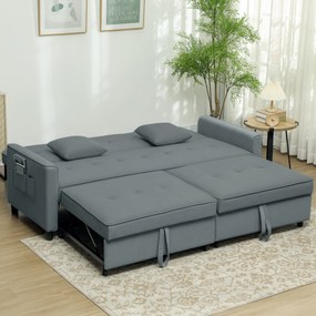Sofá-cama de 3 lugares, reversível, com encosto ajustável e almofadas, 196 x 90 x 89 cm, cinzento