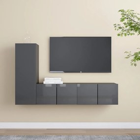 vidaXL 3 pcs conjunto de móveis de TV contraplacado cinzento brilhante