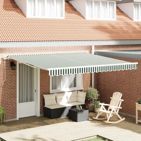 vidaXL Toldo Retrátil Manual Verde e Branco 400x300 cm