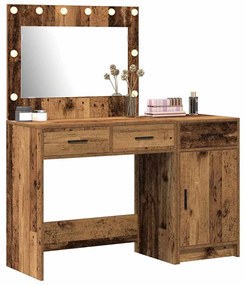Conjunto de Mesa de Maquiagem de 2 Peças com LED em Madeira Antiga