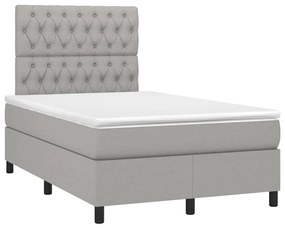 Cama box spring c/ colchão e LED 120x200 cm tecido cinza-claro