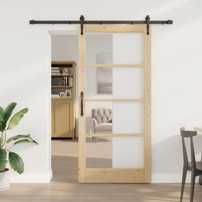 vidaXL Porta Deslizante com Conjunto de Ferragens 93x202 cm Madeira de Pinho Sólido
