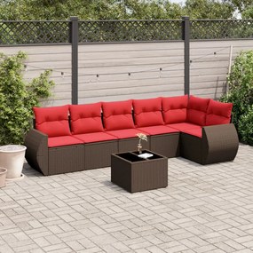 vidaXL 7 pcs conjunto de sofás jardim c/ almofadões vime PE castanho