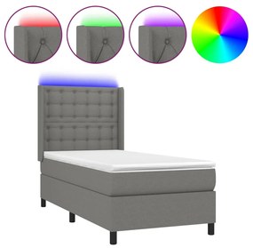 Cama box spring c/ colchão e LED 90x190 cm tecido cinza-escuro