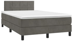 Cama box spring colchão LED 120x190cm couro artif. cinza-escuro