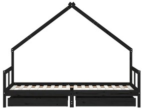 Estrutura cama infantil c/ gavetas 80x200cm pinho maciço preto