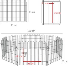 Parque para Animais de Estimação com 8 Paineis 71x61cm Dobrável Cerca para Animais de Estimação com Porta com Trava para Jardim Pátio Exterior Preto