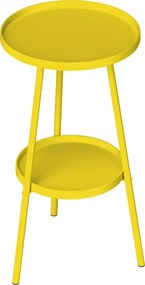 Mesinha redonda de apoio jardim com 2 prateleiras Ø 32 x 51 cm, mesa de jardim para terraço, sala de estar ou varanda, em metal,, amarela