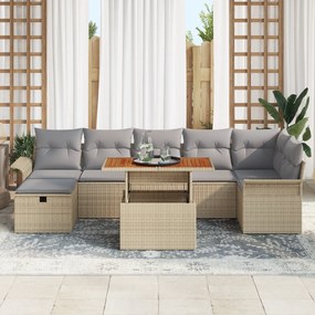 Conjunto de Sofá de Jardim de 8 Peças com Almofadas Bege em Polirattan