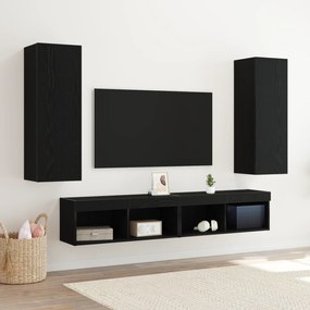vidaXL Estantes de TV Montadas na Parede - 2 unidades, Carvalho Preto, 30,5 x 30 x 90 cm, Feitas de Madeira de Engenharia