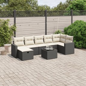 8 pcs conjunto sofás de jardim com almofadões vime PE preto