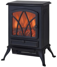 HOMCOM Lareira Elétrica Portátil Lareira Elétrica com Efeito de Chama Realista Potência 1000W/2000W 45x28,5x54cm Preto