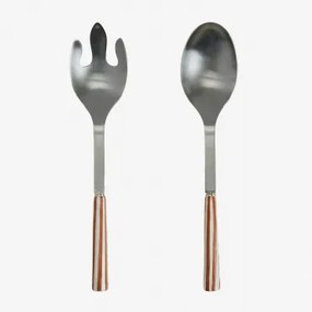 Conjunto De 2 Talheres Para Salada Em Aço Inoxidável E Cerâmica Ireli Terracota - Branco - Sklum