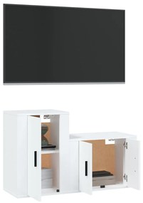 2 pcs conjunto móveis de TV derivados de madeira branco