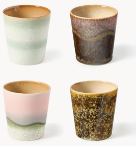 Hand-Painted Cups 70's with Reactive Glaze, Set of 4