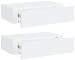 Prateleiras de parede com gavetas 2pcs MDF 40x23,5x10 cm branco