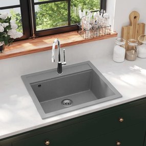 Lava-Louça de Cozinha em Granito Cinzento - 56,5x51cm - Design Moderno