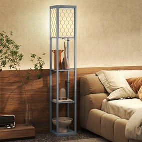 Candeeiro de pé com prateleiras, candeeiro de pé de sala com 3 níveis, interruptor de cordão, 26 x 26 x 160 cm, cinzento e branco