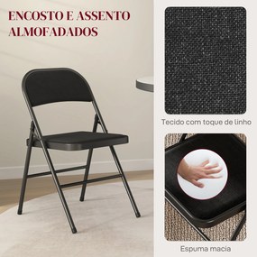 Conjunto de 4 Cadeiras Dobráveis (MESA NÃO INCLUIDA) com Encosto e Estrutura de Aço para Sala de Estar escritório Estúdio 45x46x78 cm Preto