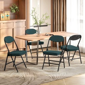 Conjunto de 4 cadeiras dobráveis (MESA NÃO INCLUIDA), cadeiras de jantar portáteis com assentos e encostos estofados em veludo canelado azul