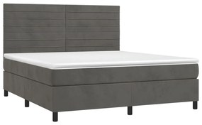 Cama box spring c/ colchão/LED 160x200cm veludo cinzento-escuro