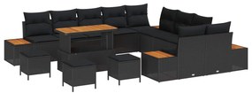 vidaXL Conjunto de Sofá de Jardim 14 pcs Preto Rattan Sintético