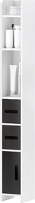 Coluna Casa de Banho com 3 Portas e 3 Prateleiras Abertas Coluna Auxiliar  Estilo Moderno 15x17x120 cm Branco e Preto