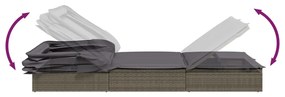 Espreguiçadeira c/ teto dobrável 213x63x97 cm vime PE cinzento