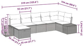 Conjunto de sofá de jardim de 7 peças com almofadas marrons em rattan