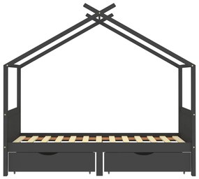 Cama p/ crianças c/ gavetas 90x200 cm pinho maciço cinza-escuro