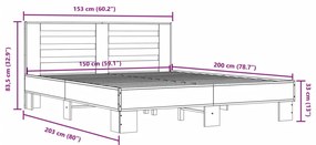 Estrutura de cama 150x200cm derivados madeira/metal