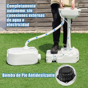 Lava-loiça portátil para campismo Lava-loiça portátil com bomba de pé Tanque de água de 17 litros e rodas Suporte para toalhas Dispensador de sabão