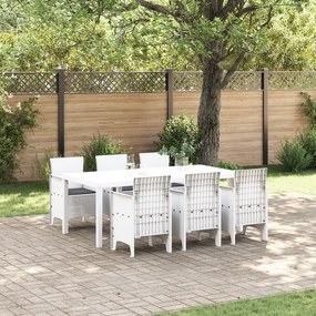 vidaXL Conjunto de Jantar de Jardim com Almofadas Branco Poliratan