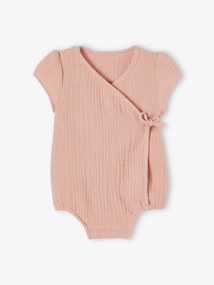 Agora -30%: Body personalizável, em gaze de algodão, para recém-nascido rosado