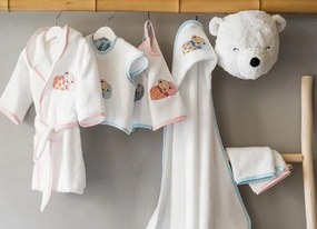 3 Peças - toalha com capuz + Babete + luva de banho: Rosa