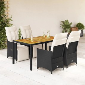 vidaXL 5 pcs conjunto de jantar p/ jardim c/ almofadões vime PE preto