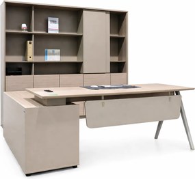 Secretária Riva Studio 2000x1850x750mm com Armário + Armário Misto Studio 2400x400x2000mm | Mobiliário de Escritório Premium em Grau EO Densificado | Alta Resistência a Riscos e Temperaturas