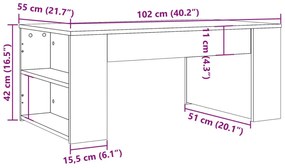 Mesa de centro 102x55x42 cm derivados de madeira madeira velha