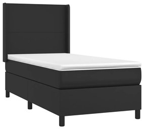 Cama com molas/colchão 90x190 cm couro artificial preto