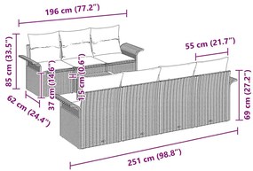 Conjunto de Sofá de Jardim de 8 Peças com Almofadas em Rattan Poliéste