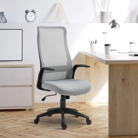Vinsetto Cadeira de Escritório Ergonômica Cadeira de Escritório Giratória com Altura Ajustável Apoio para os Braços e Suporte Lombar Alto Transpirável 62x62x113-122cm Cinza